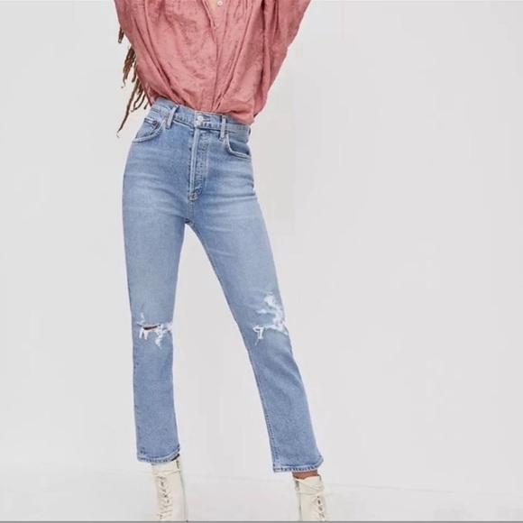 High Rise Button Fly Distressed Straight Jeans - Picture 14 of 16